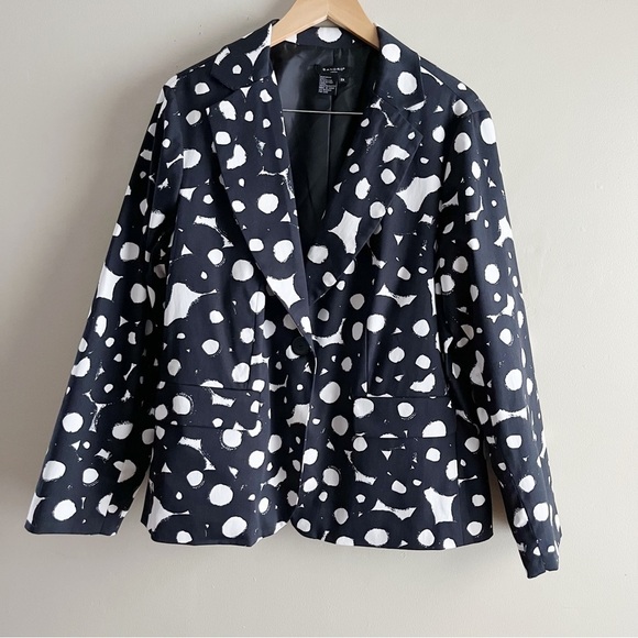Sandro Printed Blazer Jacket in Black & White Abstract Dot Pattern, Size 2X - Picture 1 of 8